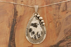 Genuine White Buffalo Turquoise Sterling Silver Native American Pendant